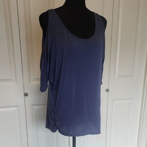 YOINS Slate Blue Cold-Shoulder Scoop Neck Top With Tie-back Neck